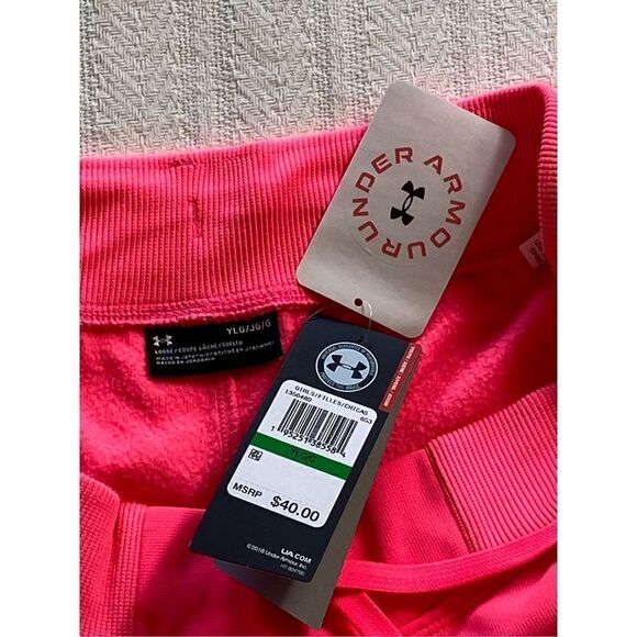 Under Armour Girls YLG Armour Fleece Pants - Cerise with White Trim - Picture 4 of 8